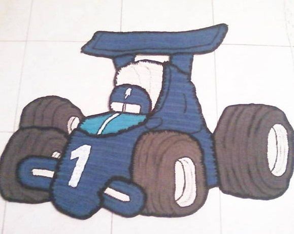 Tapete Barbante Carrinho de corrida Azul 150cm